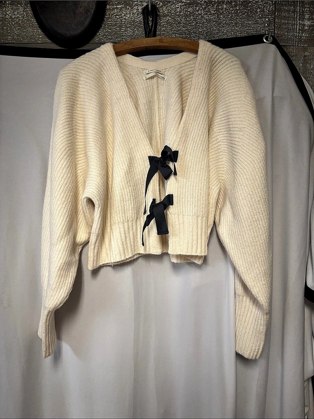 Anthropologie Cream Ribbon Cardigan Size Small